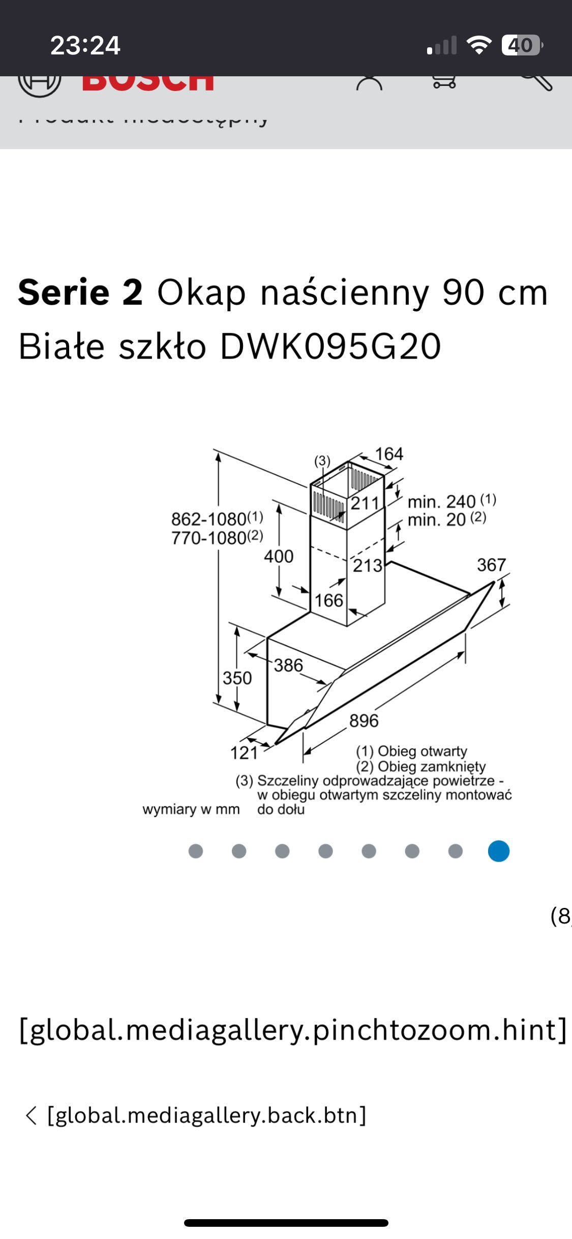 Sprzedam okap kominowy naścienny Bosch biały szklany