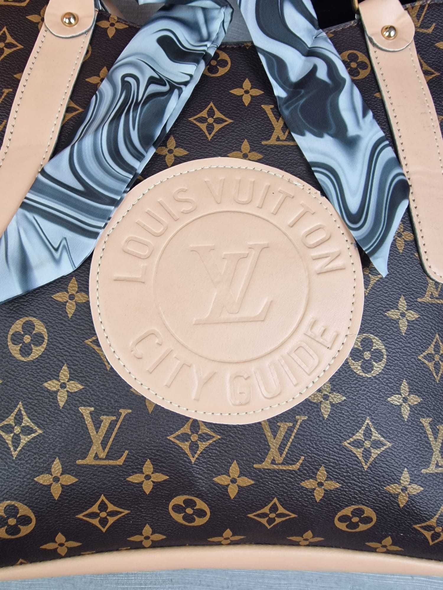 Torba duża LV Louis Vuitton brązowa z chustą monogram