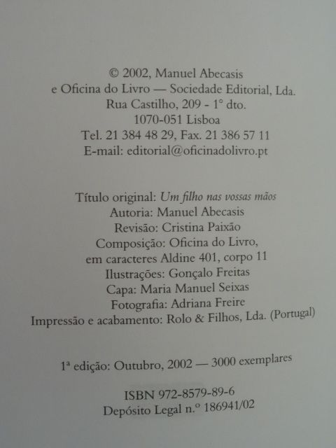 Um Filho nas Vossas Mãos (Rosa) de Manuel Abecasis - 1ª Edição