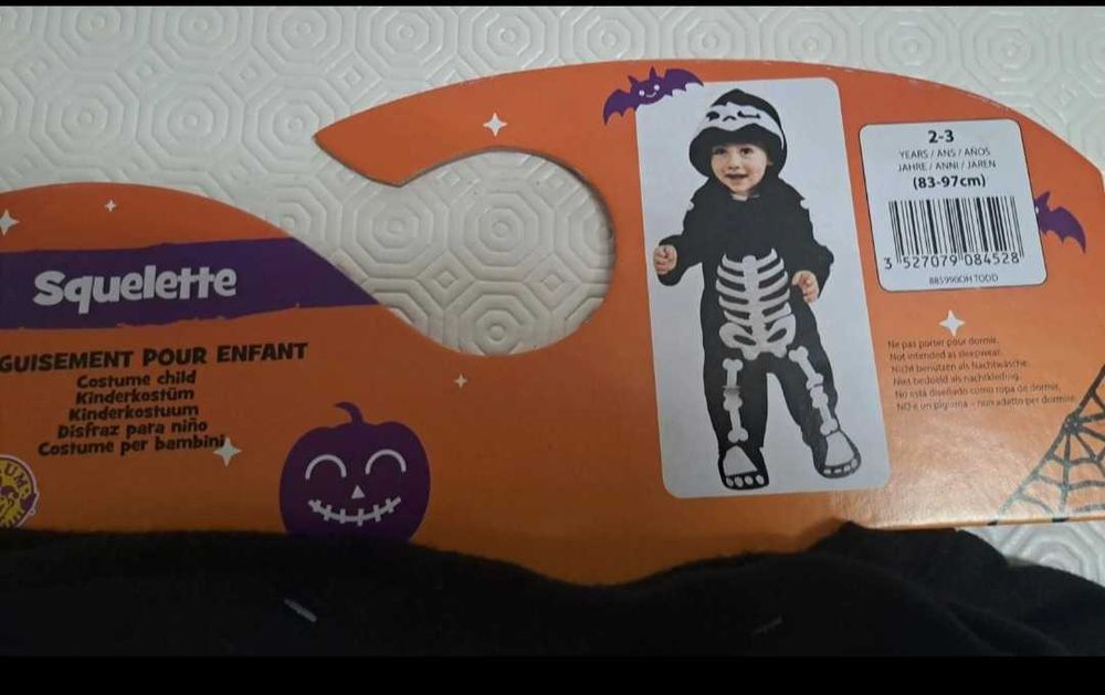 Fantasia/ Disfarce de Halloween- Esqueleto (2/3 anos)