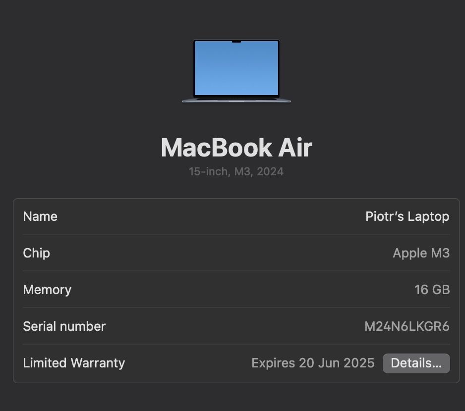 Macbook Air M3 15” 2024 16Gb