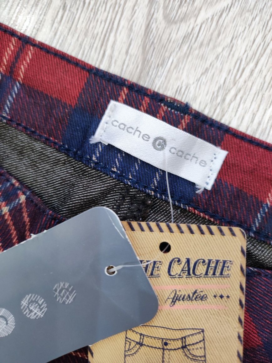 Jesienne spodnie damskie w kratę czerwone granatowe cache cache XS
