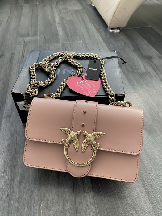 Pinko Love Mini Icon Simply C Vitello Seta skórzana torebka różowa