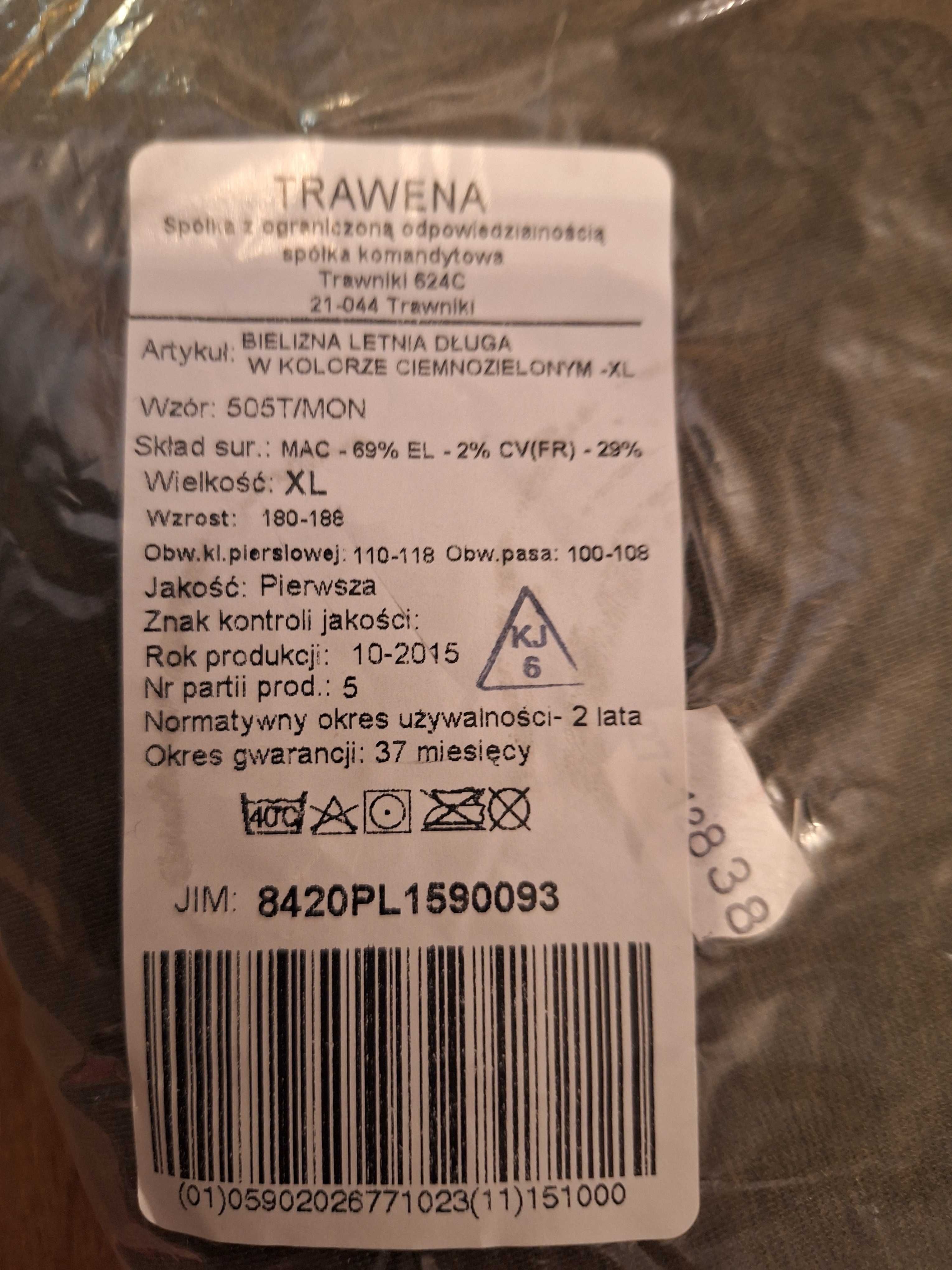 Bielizna wojskowa letnia długa wzór 505/MON - rozmiar XL.