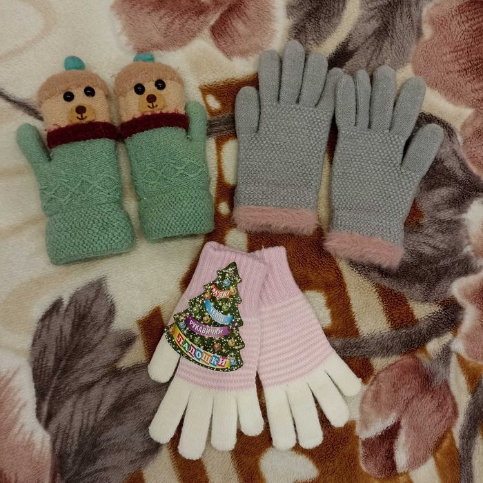 Шапки, шарф, рукавички, набор для девочки, 3-8 лет.