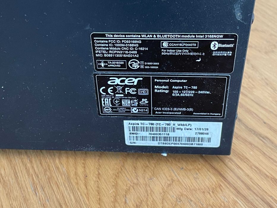 Komputer stacjonarny  Acer TC-780 i3-7gen / 8GB / SSD+HDD / GTX  Win11