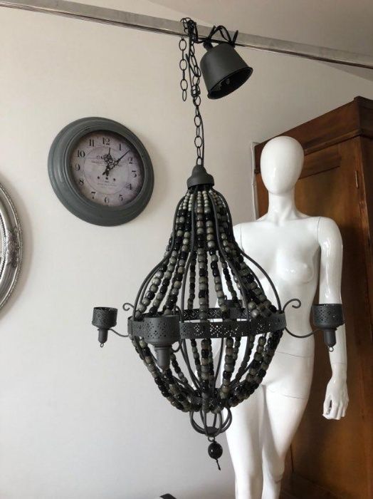 Lampa z drewnianych korali ręcznie robiona (hand made) boho, bohemian