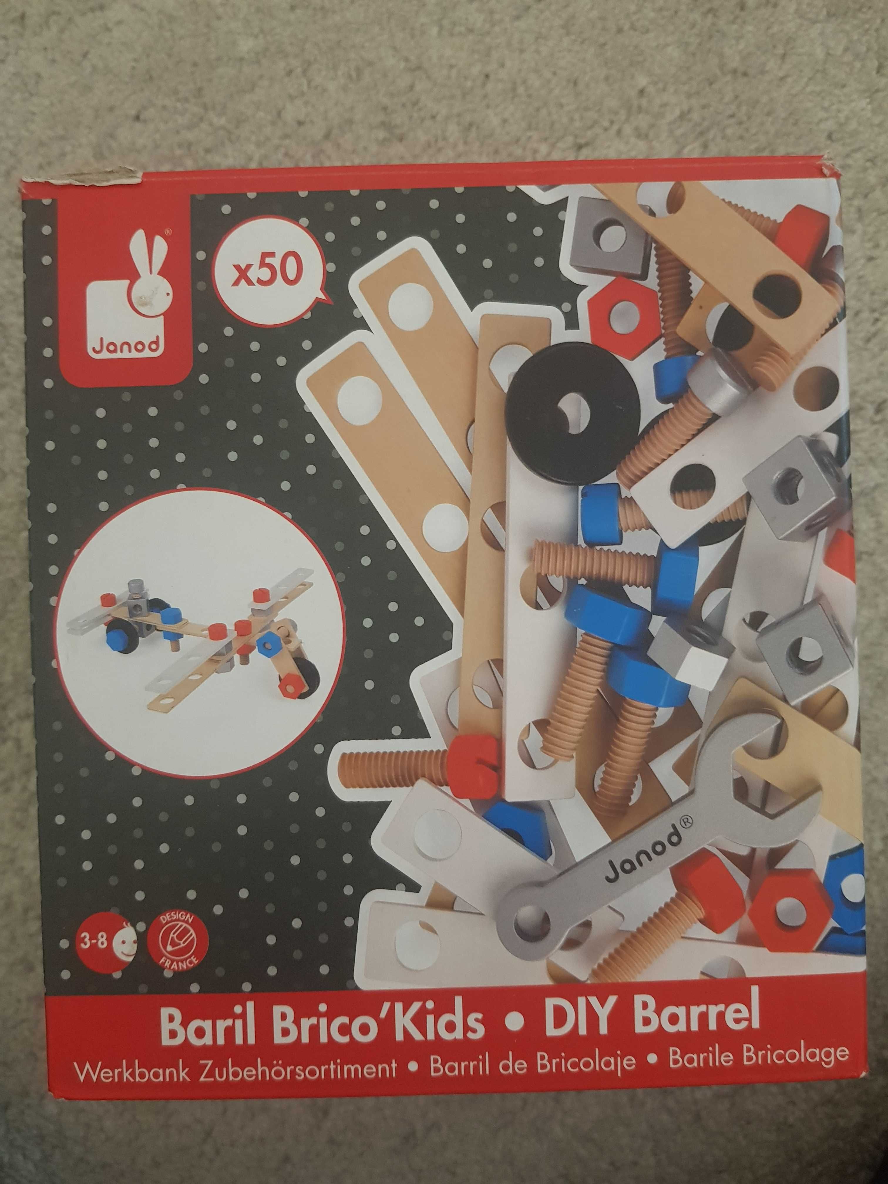 Janod klocki konstrukcyjne DIY Baril Brico drewniane dla dziecka 3+