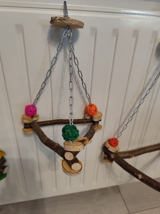 Zabawka huśtawka trójkątna dla ptaków papugi leszczyna, brzoza