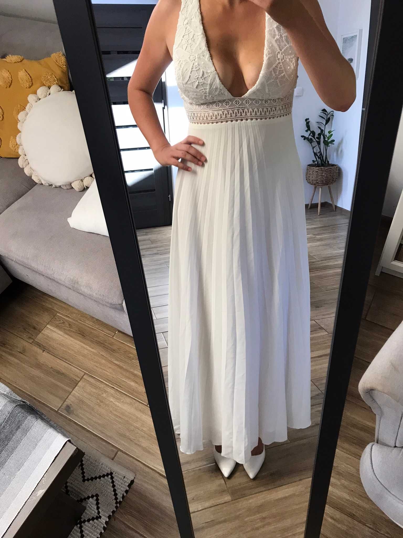 Biała długa sukienka typu boho/ slub/ poprawiny/ sesja