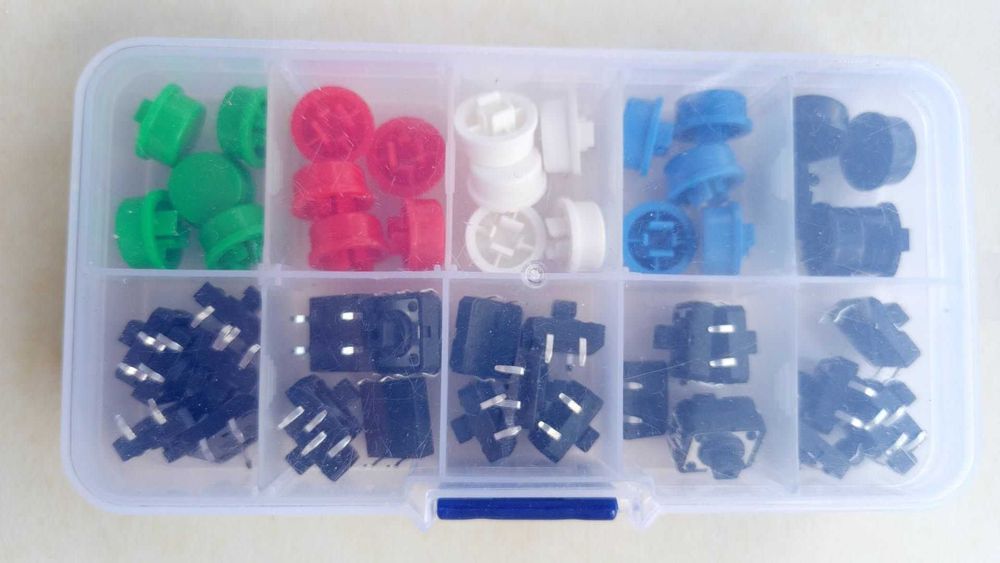 Arduino набор кнопок (12х13х7,3 мм) 25 штук с колпачками 5 цветов