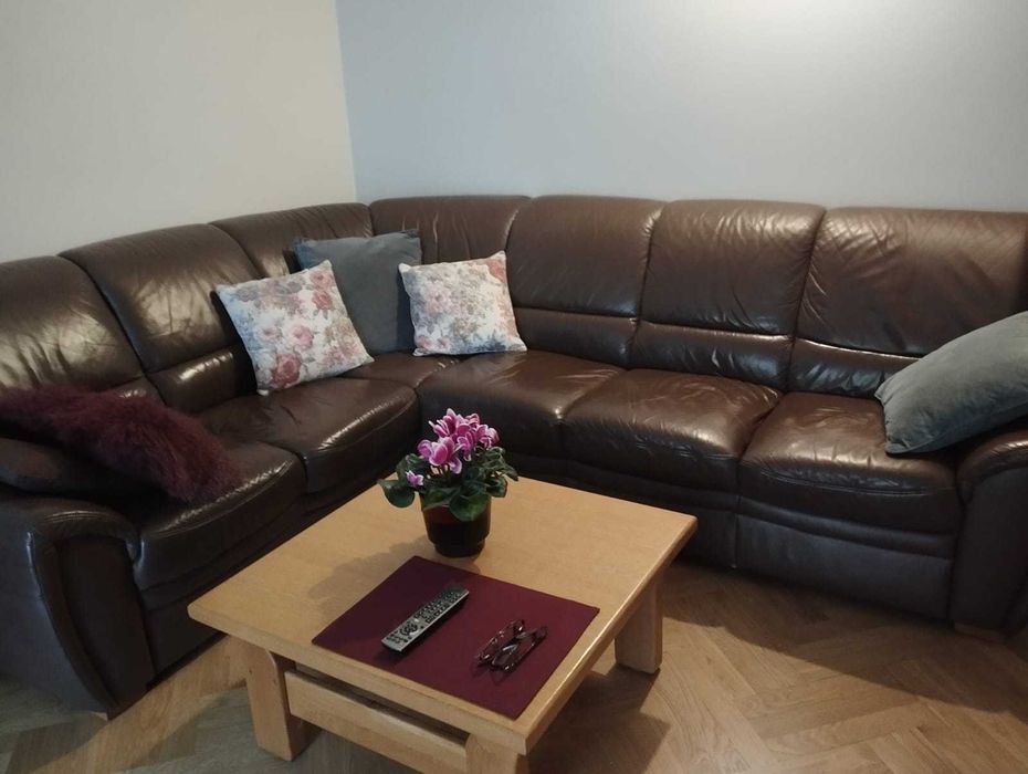 Elegancki komplet wypoczynkowy skórzany, narożnik lewy