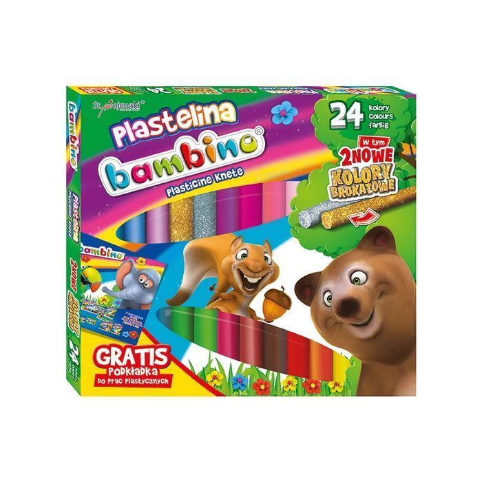 Plastelina klasyczna 24 kolory w tym 2 brokatowe BAMBINO