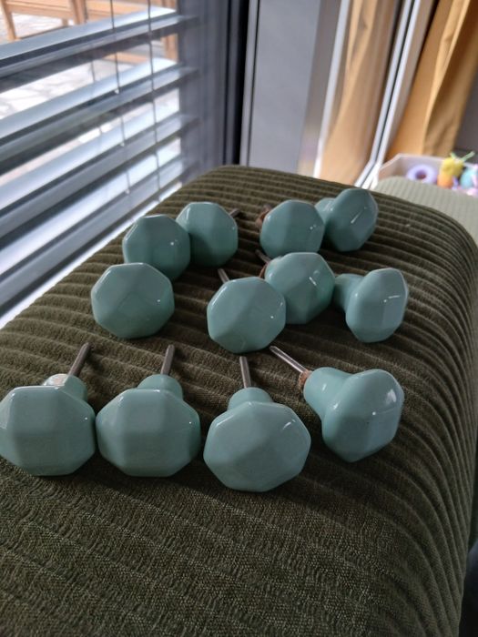 Ceramiczne gałki meblowe uchwyty turkusowe 12 sztuk