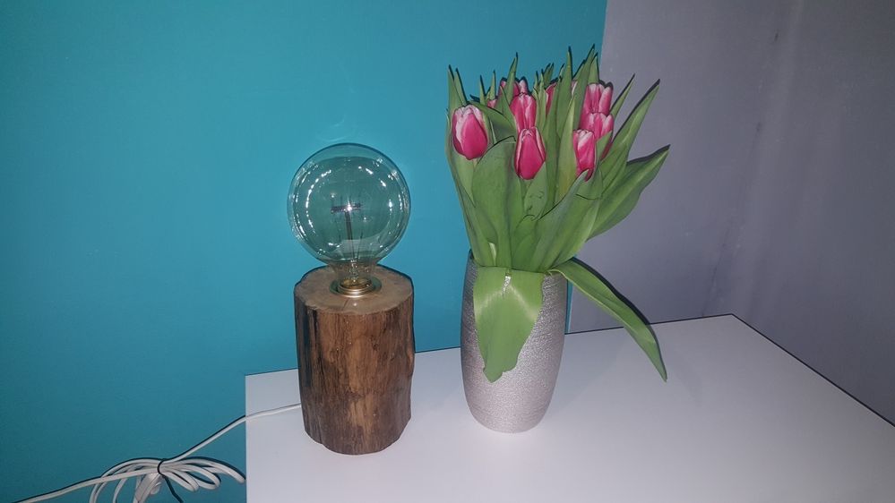 Lampka w pniu z żarówka handmade