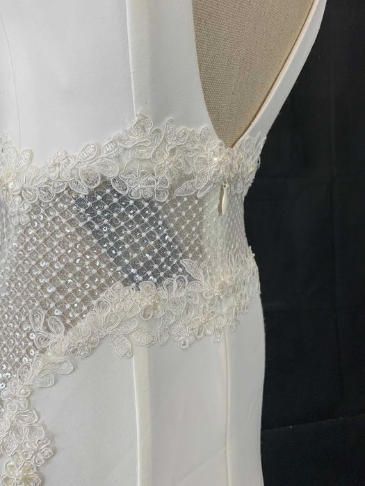 Nowa Ponadczasowa Suknia Ślubna M 38 Ivory Złoty Akcent Satyna Linia A