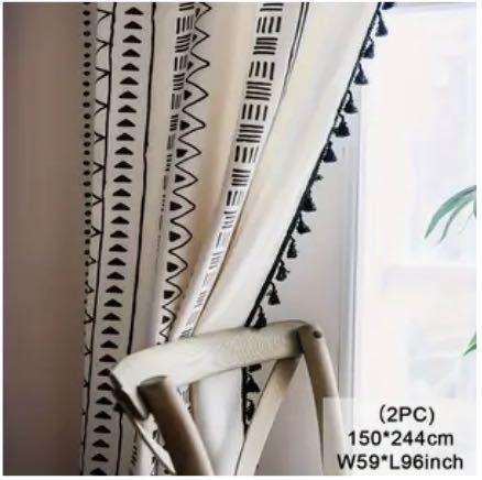 zasłony 2 sztuki boho etno geometryczne chwosty 150x244cm