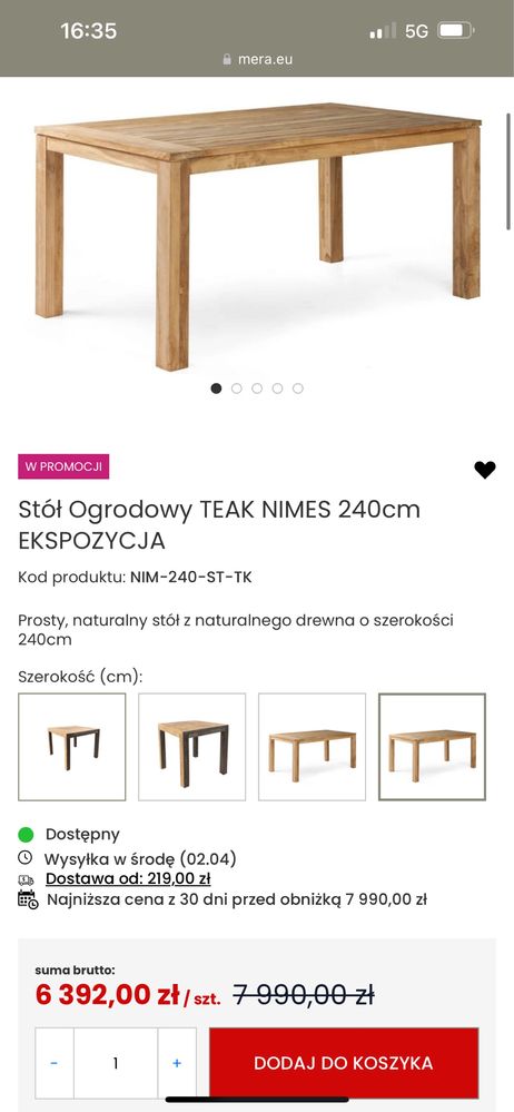 Derwniany nowy  stół Vimine