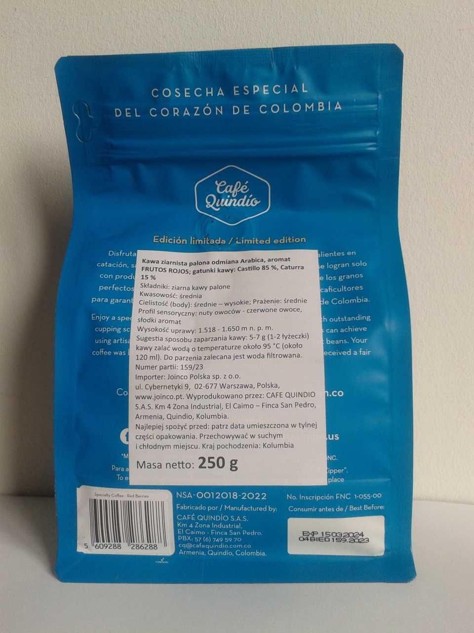 Cafe Quindio Kawa ziarnista z Kolumbii 250g KARMEL/ CZEKOLADA / JAGODA