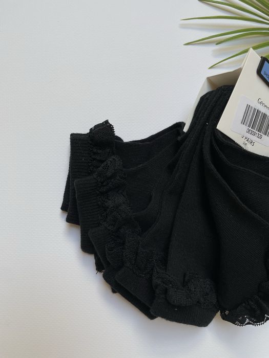 27-30 George UK9-12 5pak czarne bawełniane skarpety z falbanką koronka