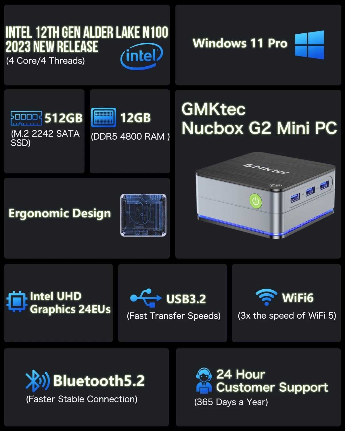 Міні ПК GMKtec G2 N100 12/512Gb