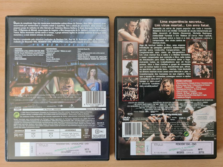 2 filmes de "Resident Evil" e "Resident Evil Apocalipse" em DVD