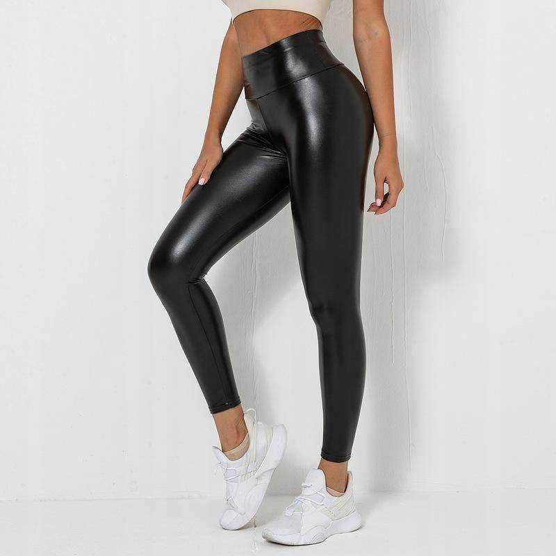 Legginsy skórzane a la skóra push up czarne