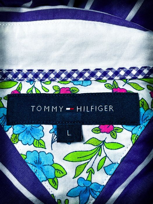 «Tommy Hilfiger» Męska Koszula Fioletowa Biała w Paski / S