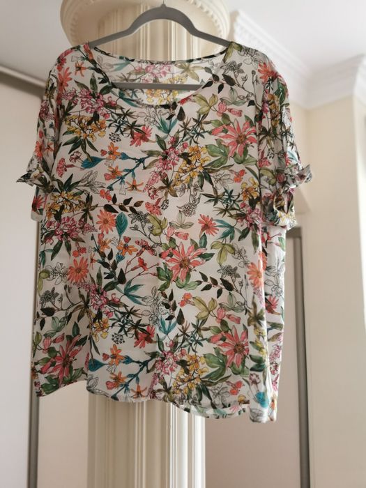 Reserved Bluzka Letnia Kwiaty Wiskoza Rozmiar 42 L Wiązane Rękawy Lekk