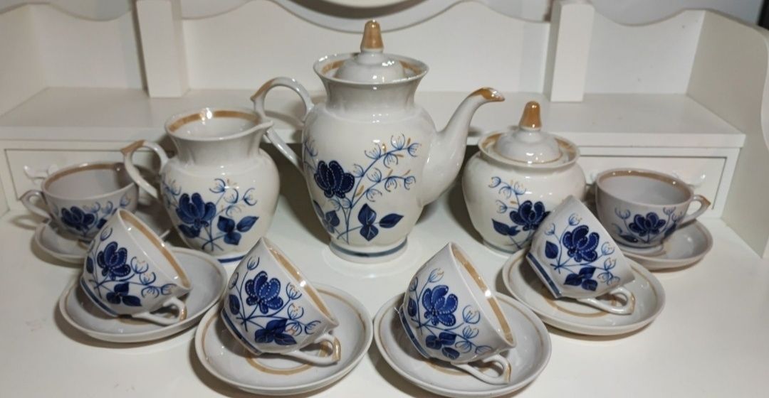 Porcelana ZSRR.Zestaw Serwis do kawy Ręcznie malowany "Niebieski kwiat