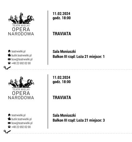 2x Bilet Opera Narodowa Traviata 11.02.2024