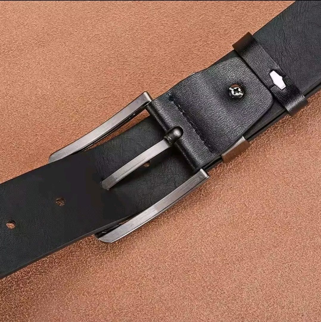 Elegancki Czarny Pasek ze Srebrną Klamrą Skórzany 130cm