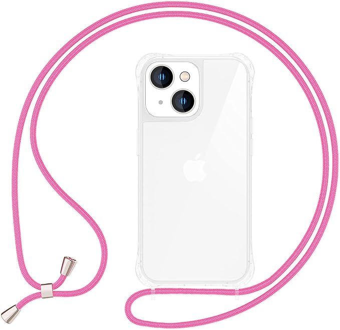 Etui Ze Sznurkiem Iphone 14 Plus Przeźroczyste Sznurek Różowy Case