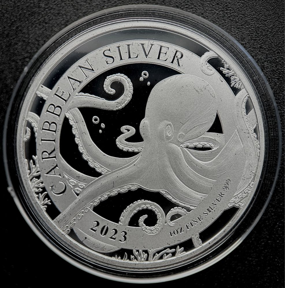 Срібна монета Карибський восьминіг Барбадос 1 долар 2023, 1 унція 999