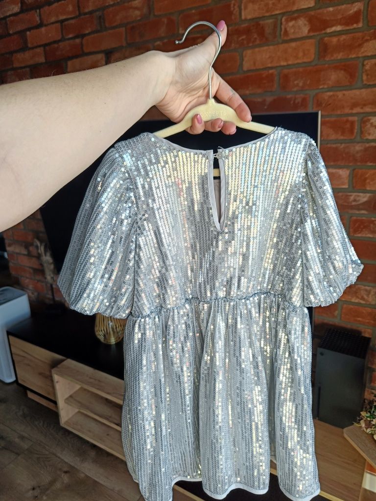 Sukienka cekinowa srebra H&M r.98