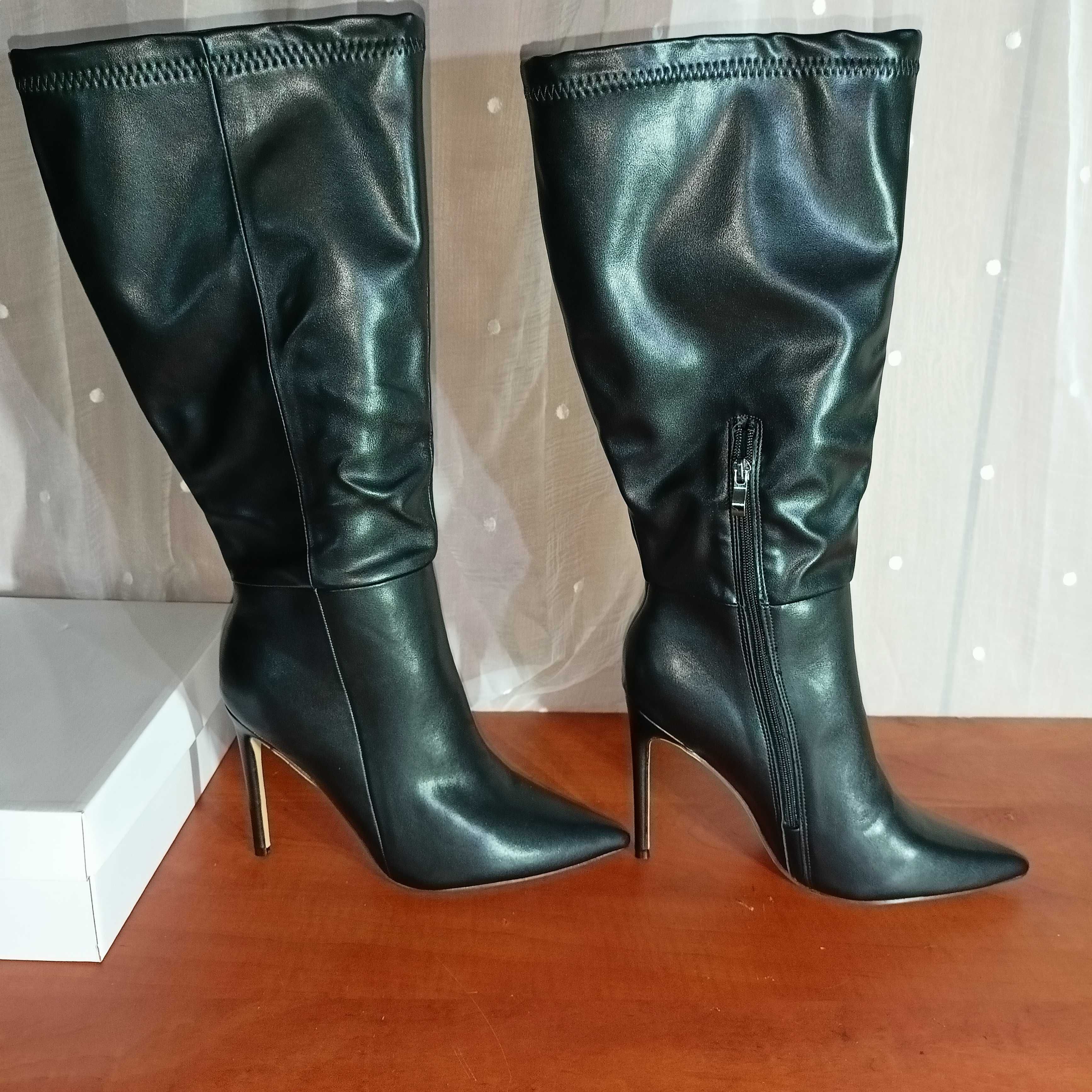 Klasyczne Czarne Kozaki Szpilki roz. 43, szpilka 12 cm