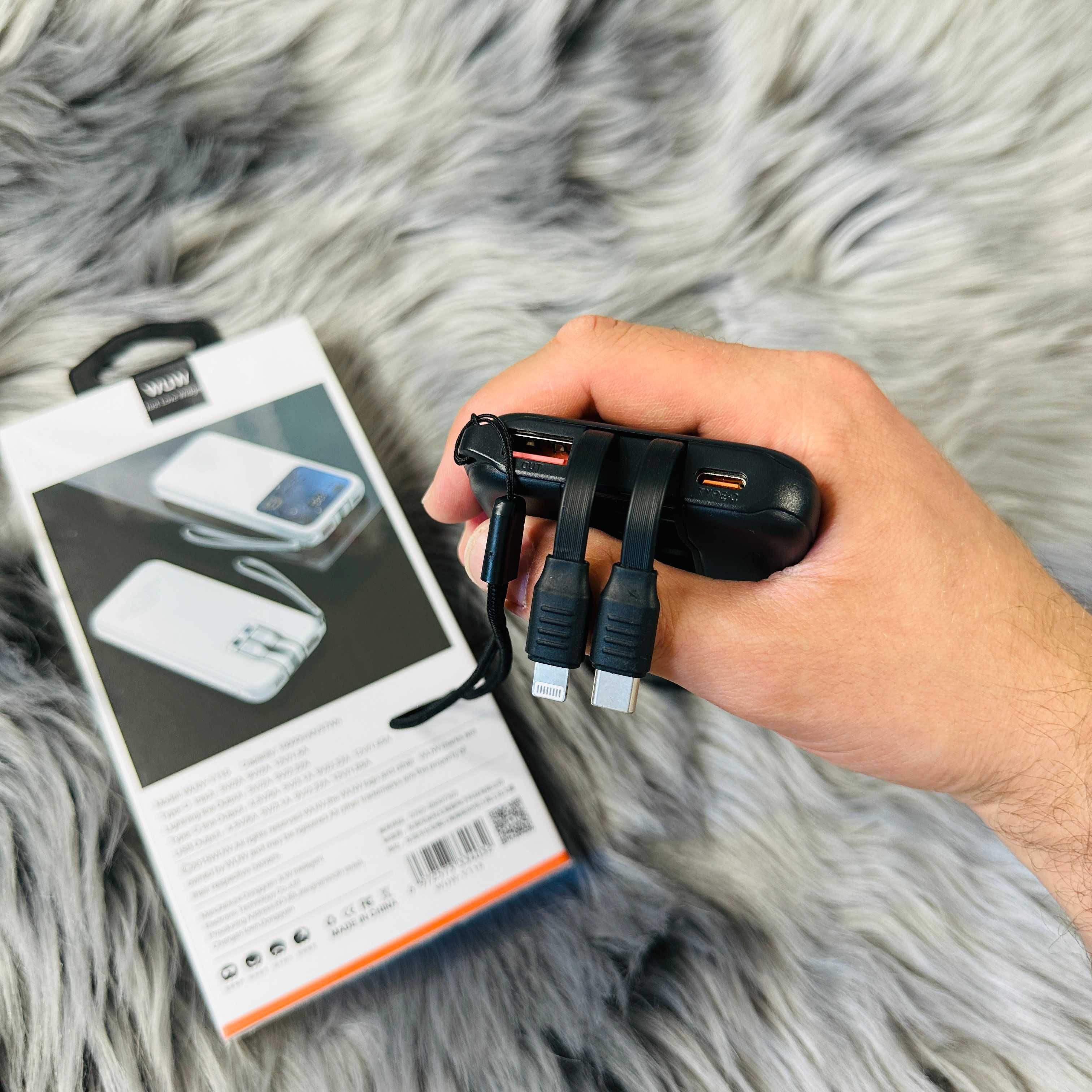 Павербанк 10000 mAh з 2 кабелями 22.5W та екраном Wuw Y116 Power bank