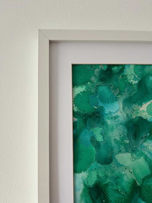 Pintura abstrata em acrílico em tons de verde e azul