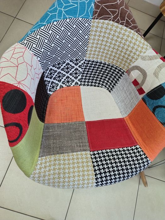 krzesła patchwork bujane na płozach drewnianych wygodne duże