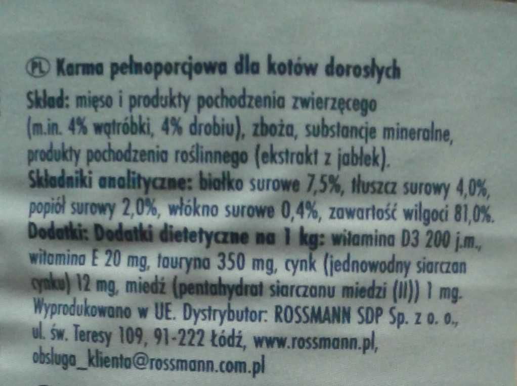 Winston Karma dla kotów bez cukru z WĄTRÓBKĄ i DROBIEM puszka 5 x 400g