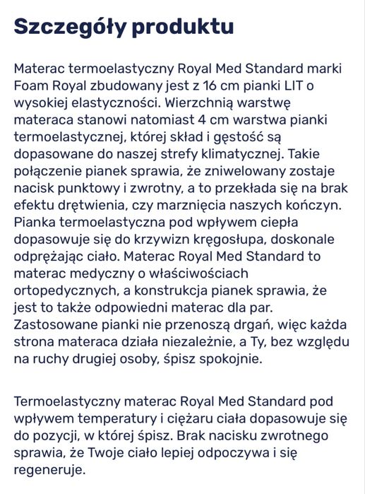 Materac termoelastyczny Royal Med Standard marki Royal Med