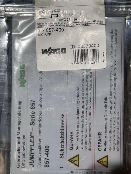 Wago 857-400 przetwornik analogowy separacyjny 0-10V 4-20mA