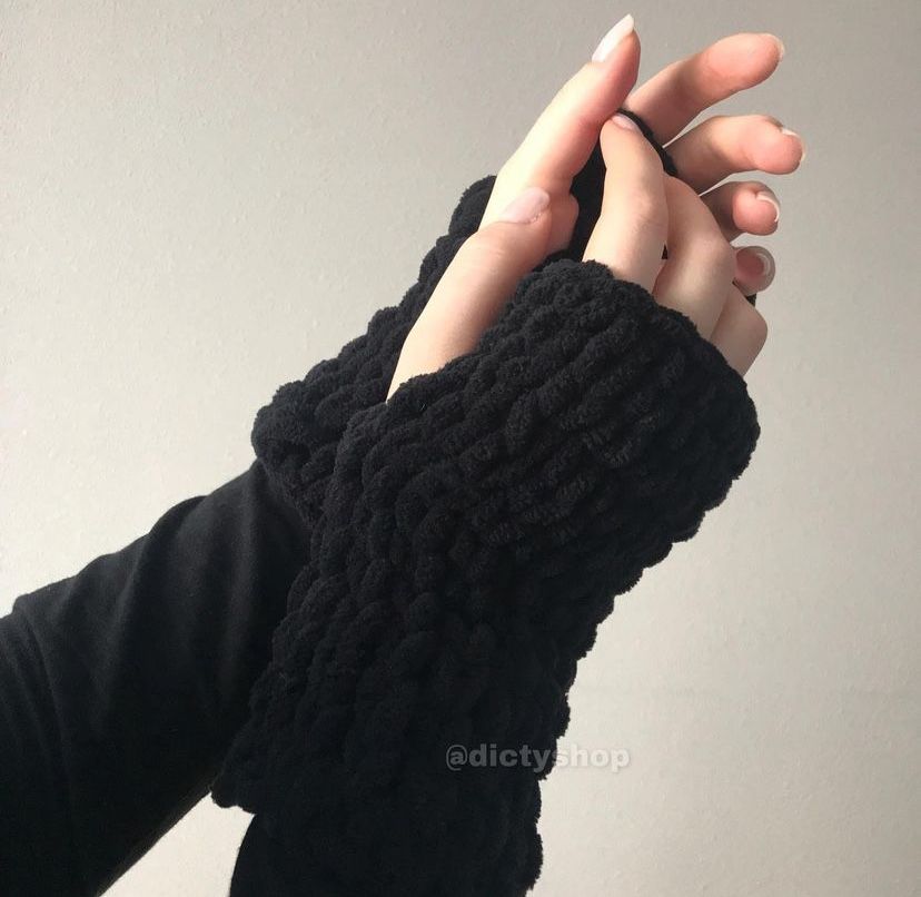 Митенки черные перчатки унисекс вязаные