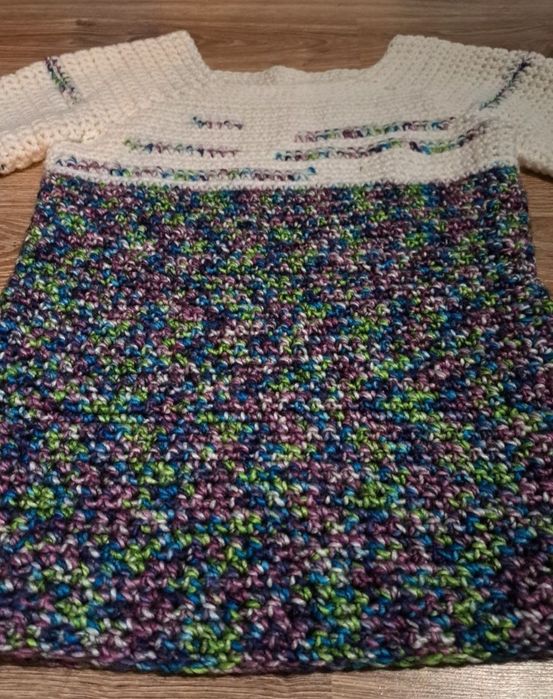 Sweter damski biały kolorowy M 38 handmade rękodzieło na szydełku