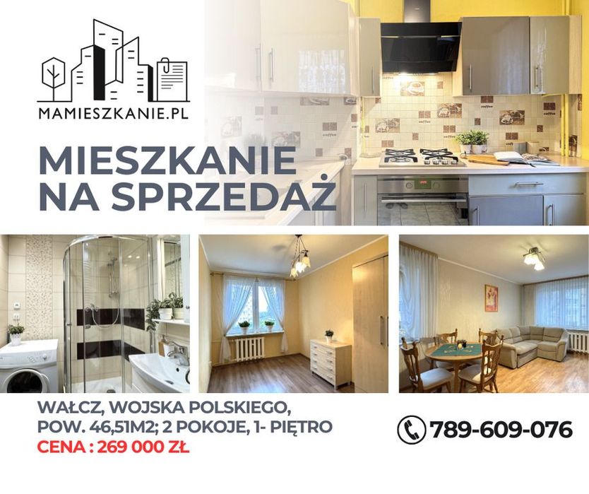 Na sprzedaż mieszkanie, Wałcz, 2-pokoje, 1-piętro