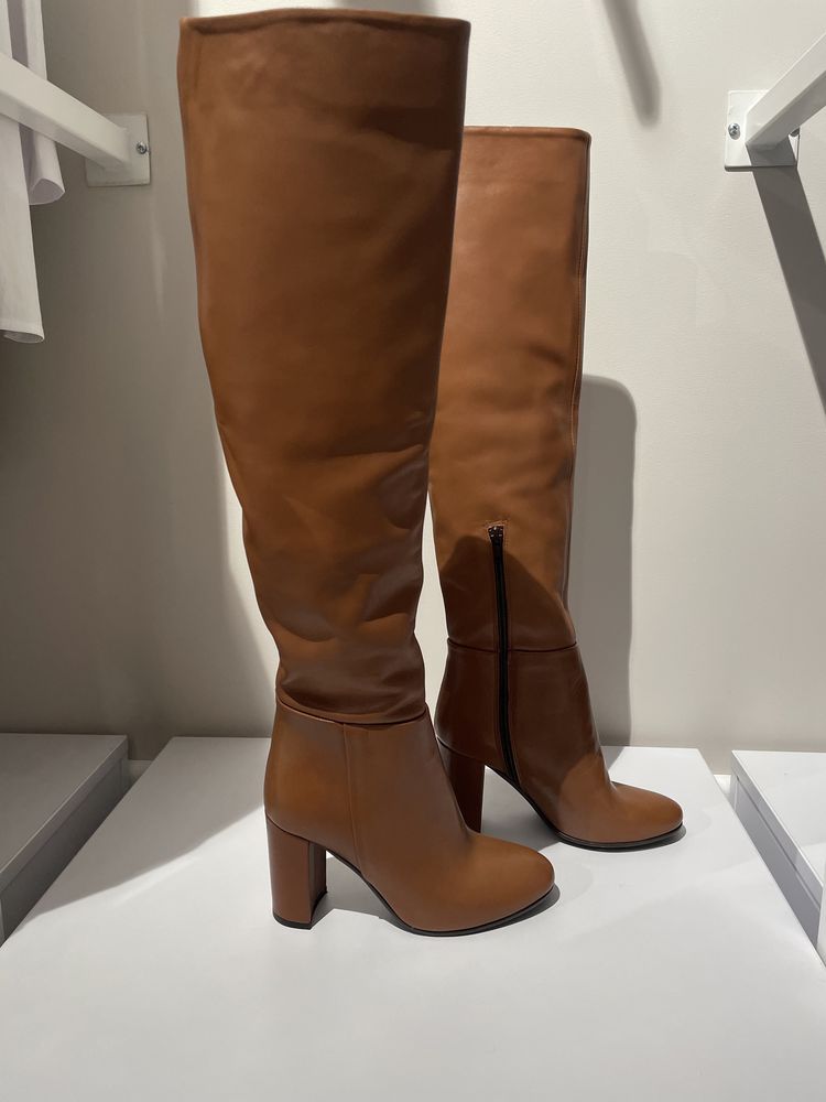 Włoskie kozaki/ skóra/ camel/ R 36
