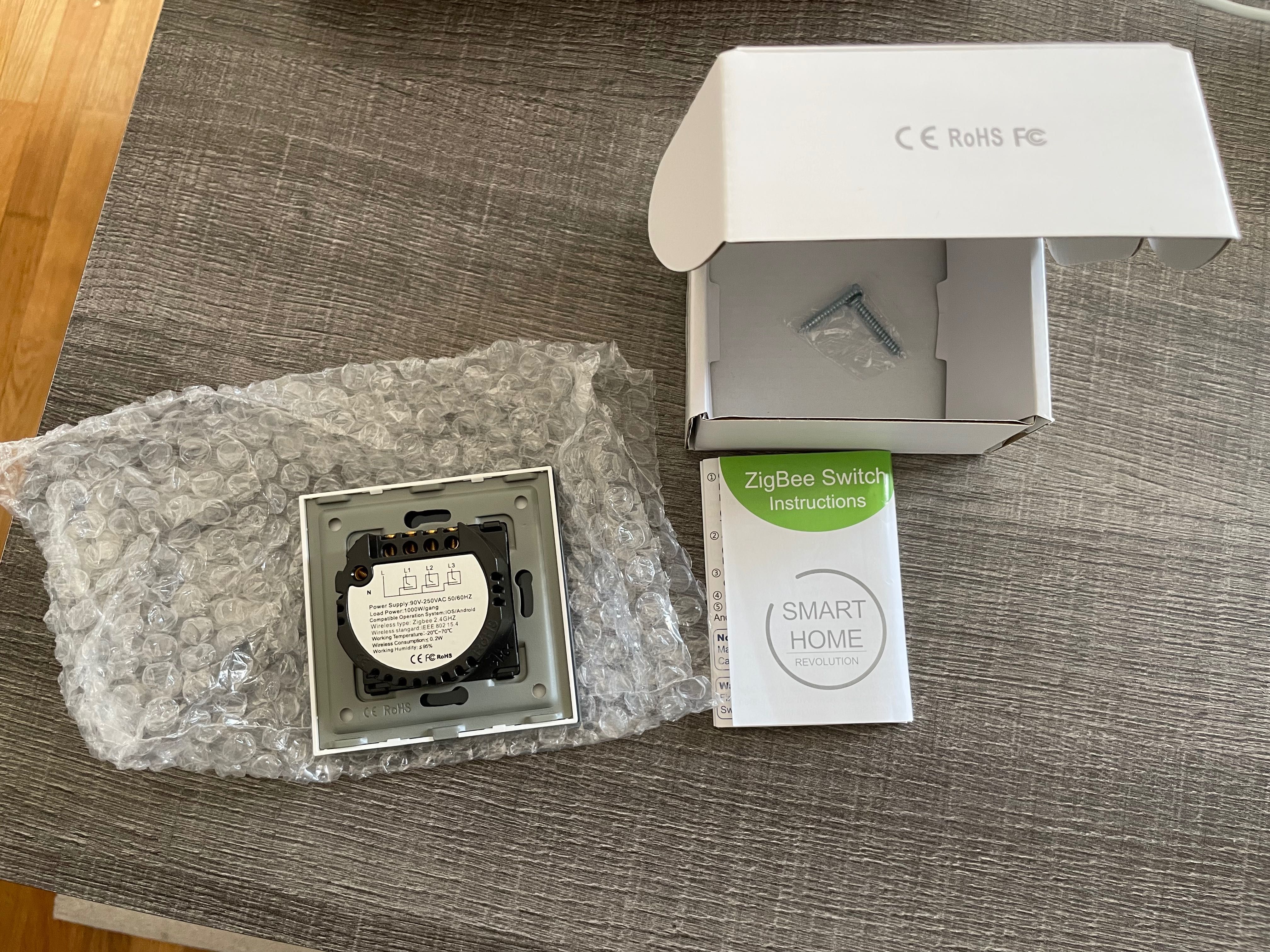 2 Interruptores Zigbee Desire - 3 Gang - 86x86mm - Vidro Branco - Tuya