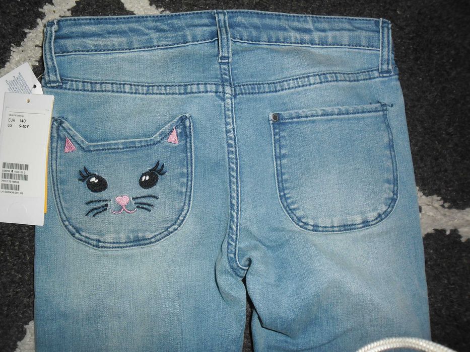 H&m skinny fit JEANS gumkowe org przecierane kotek r 140 nowe Z METKĄ