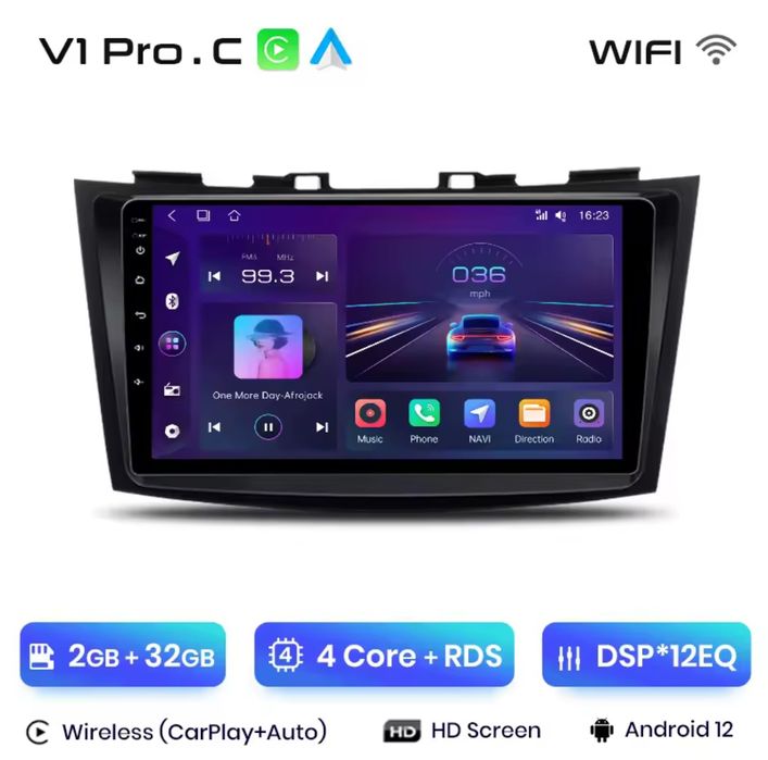 Rádio 9" Android Suzuki Swift 2011-17 Carplay GPS wifi 2/32GB NOVO