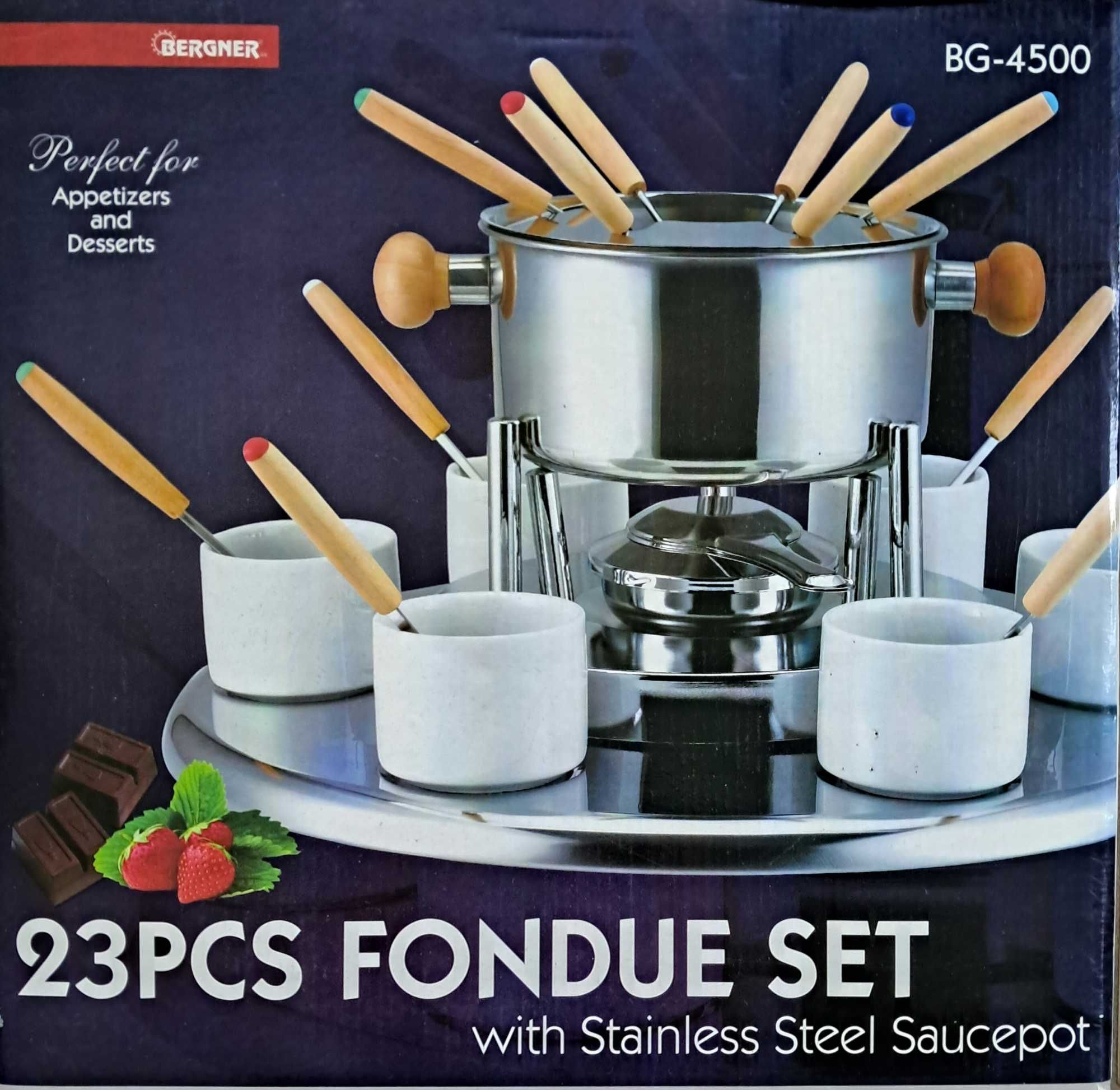 Zestaw do fondue - 23 elementy ze stali nierdzewnej